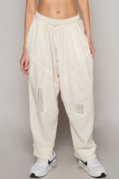 HAREM PANTS WITH LACE IN BEIGE