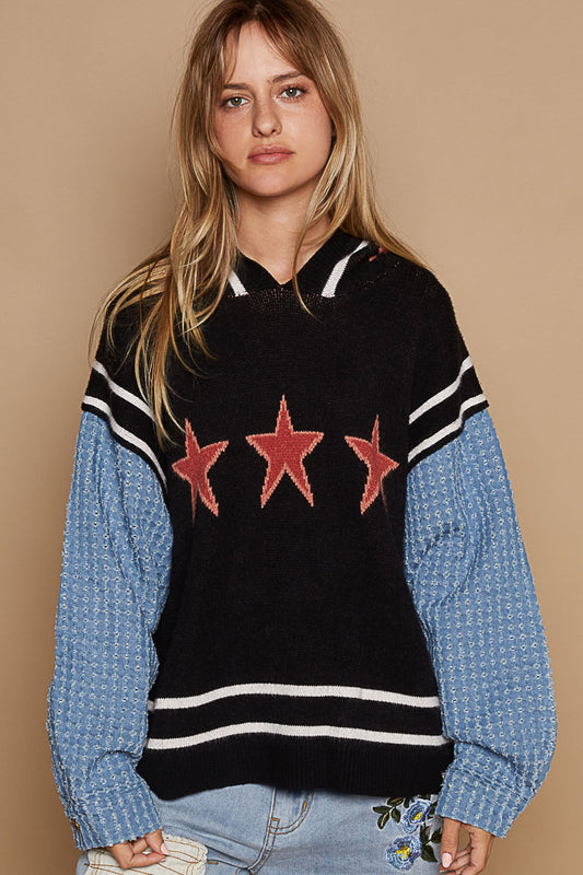 STAR HOODED SWEATER IN BLACK