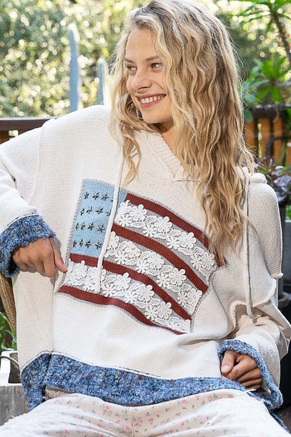 USA FLAG HHODIE TOP WITH CHENILLE