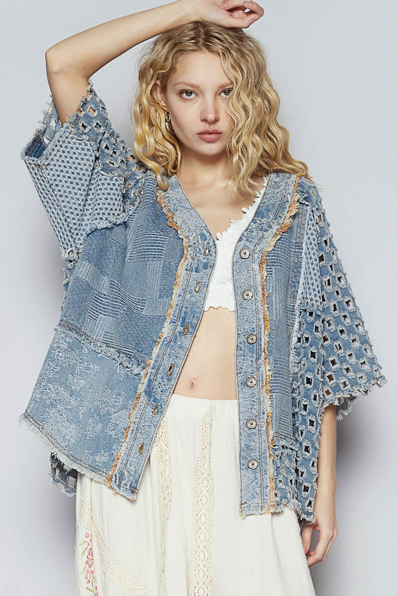 DENIM AND CONTRAST PANELING TOP