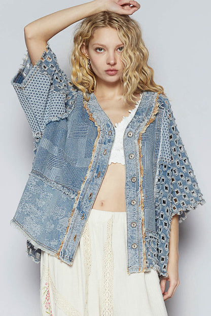 DENIM AND CONTRAST PANELING TOP