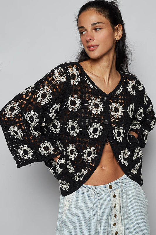 CROCHET BLACK/BEIGE CARDIGAN 0/S