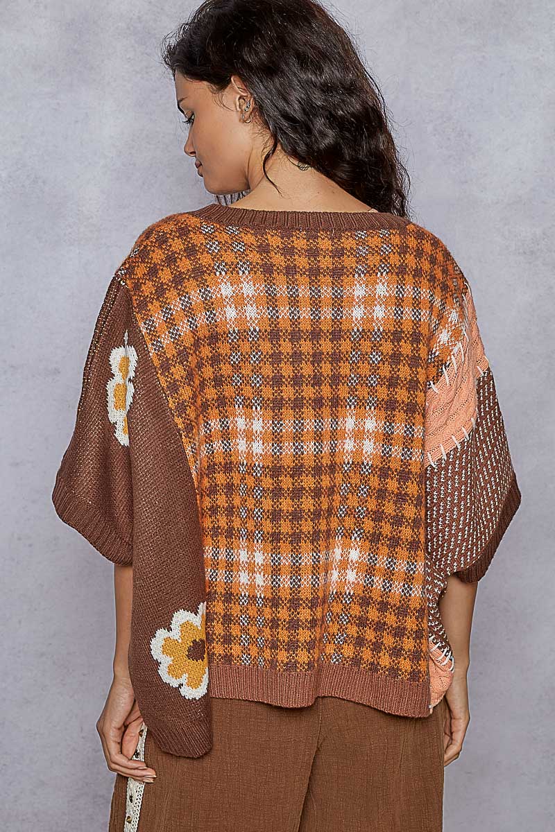 CHOCO PLAID AND FLORAL TOP