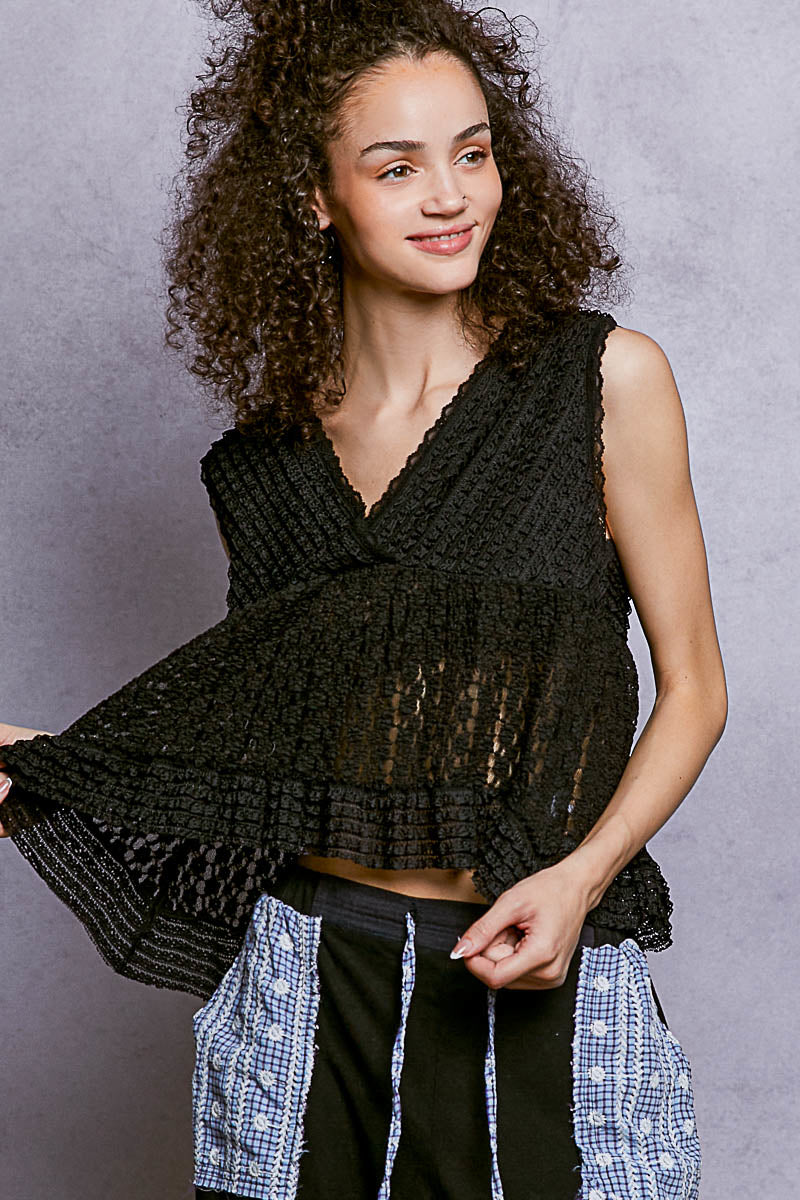 Black lace cropped fit top