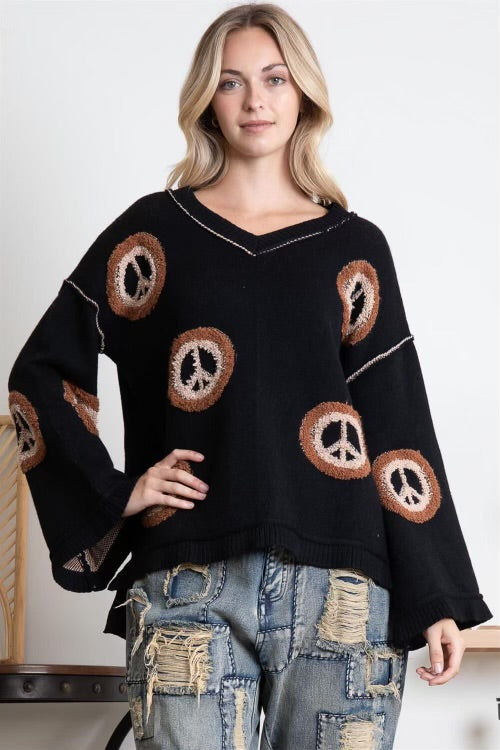 PEACE BLACK VNECK SWEATER