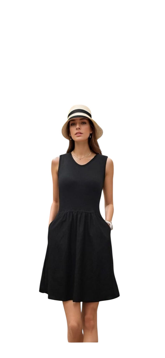 VAVA MIMI V NECK TANK DRESS  IN BLACK