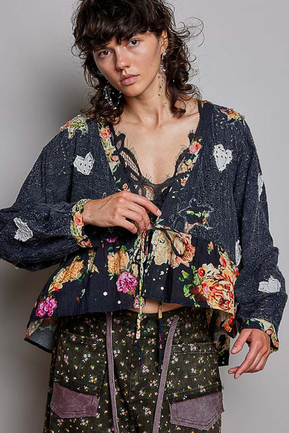 RUFFLE EYELET HEART CARDIGAN