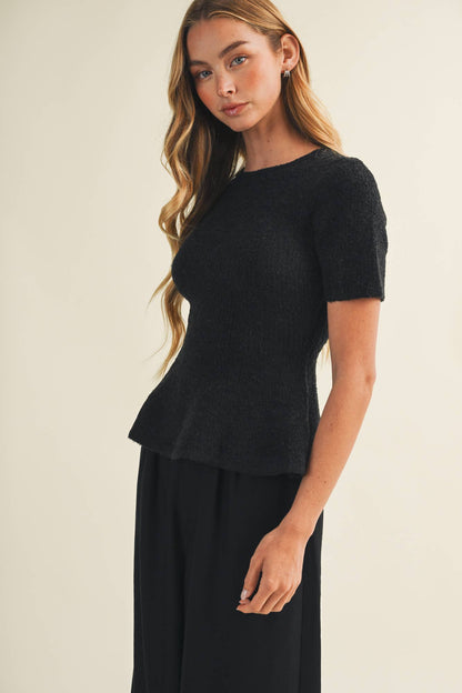 Textural Bouclé Knit Peplum Pullover