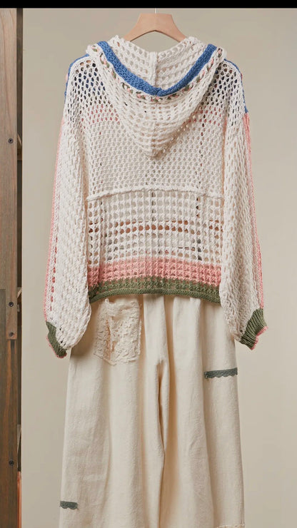 BLOOM ZIP HOOD CROCHET CARDIGAN