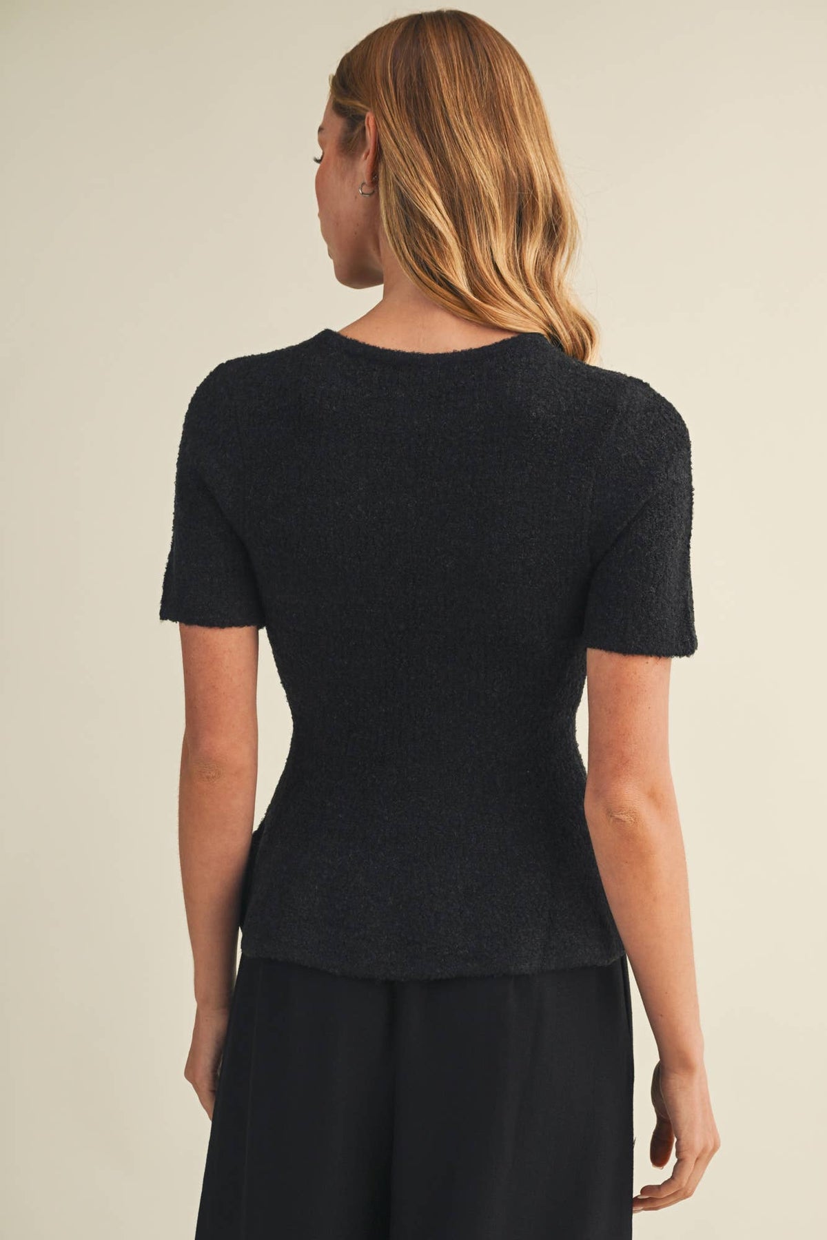 Textural Bouclé Knit Peplum Pullover