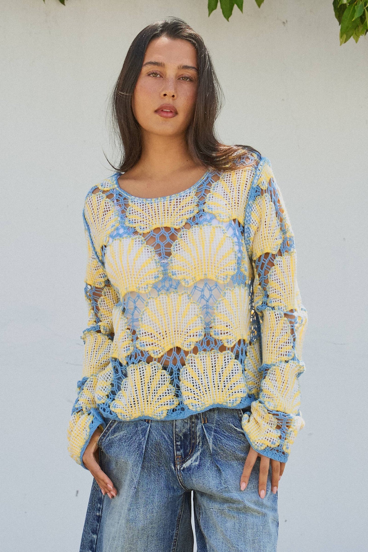 Crochet Lace Seashell Scalloped Knit Top
