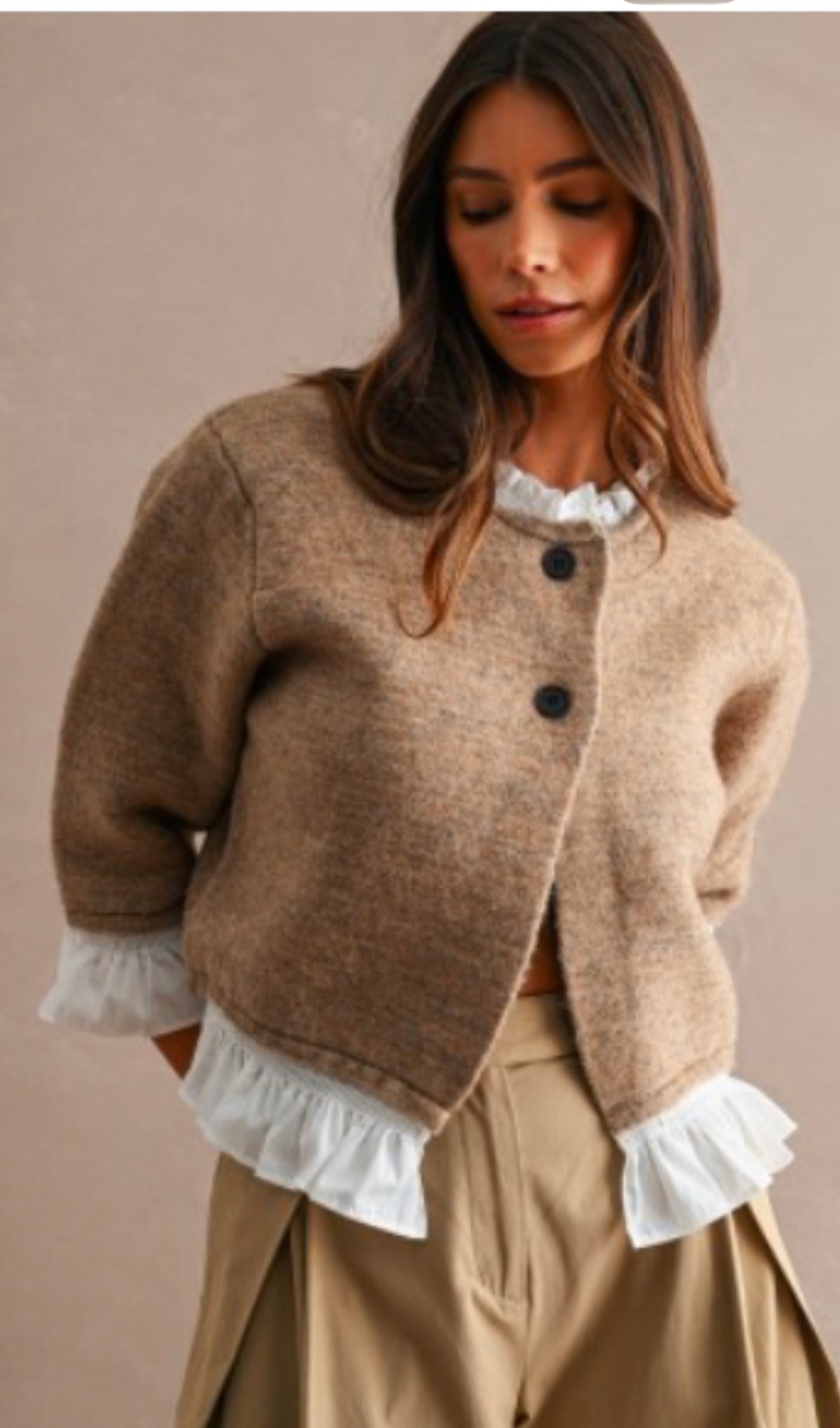 MOCHA POPLIN CARDIGAN