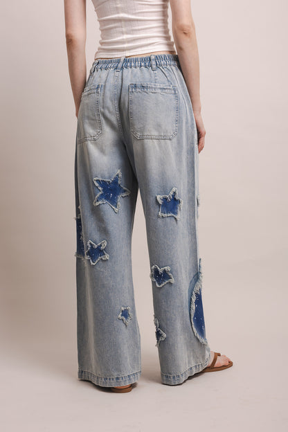 Star and Moon wide leg denim pants