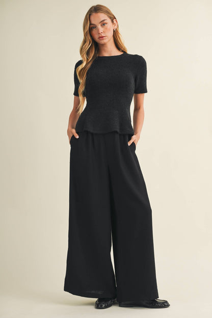 Textural Bouclé Knit Peplum Pullover