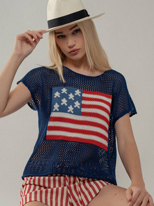 American Flag Mesh Top