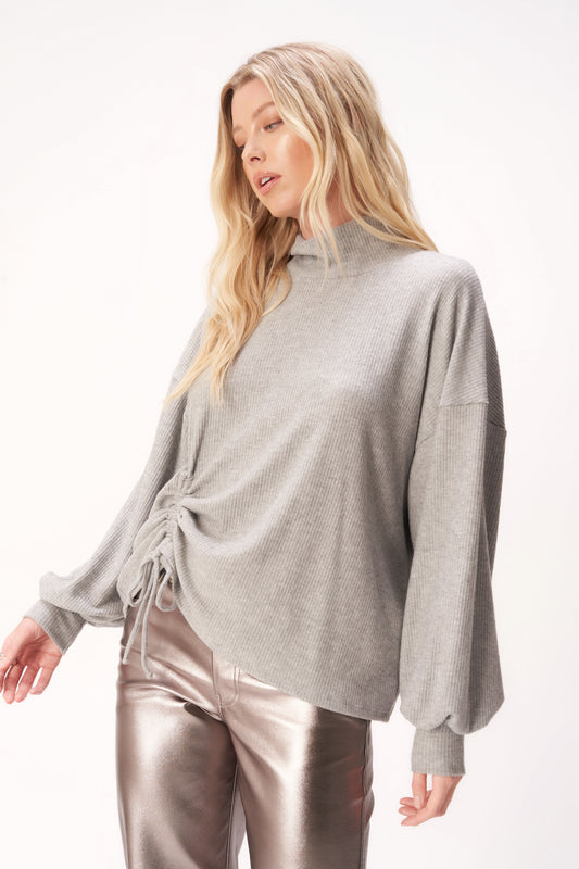 PROJECT SOCIAL T SINEAD CINCHED HEATHERED COZY RIB MOCKNECK