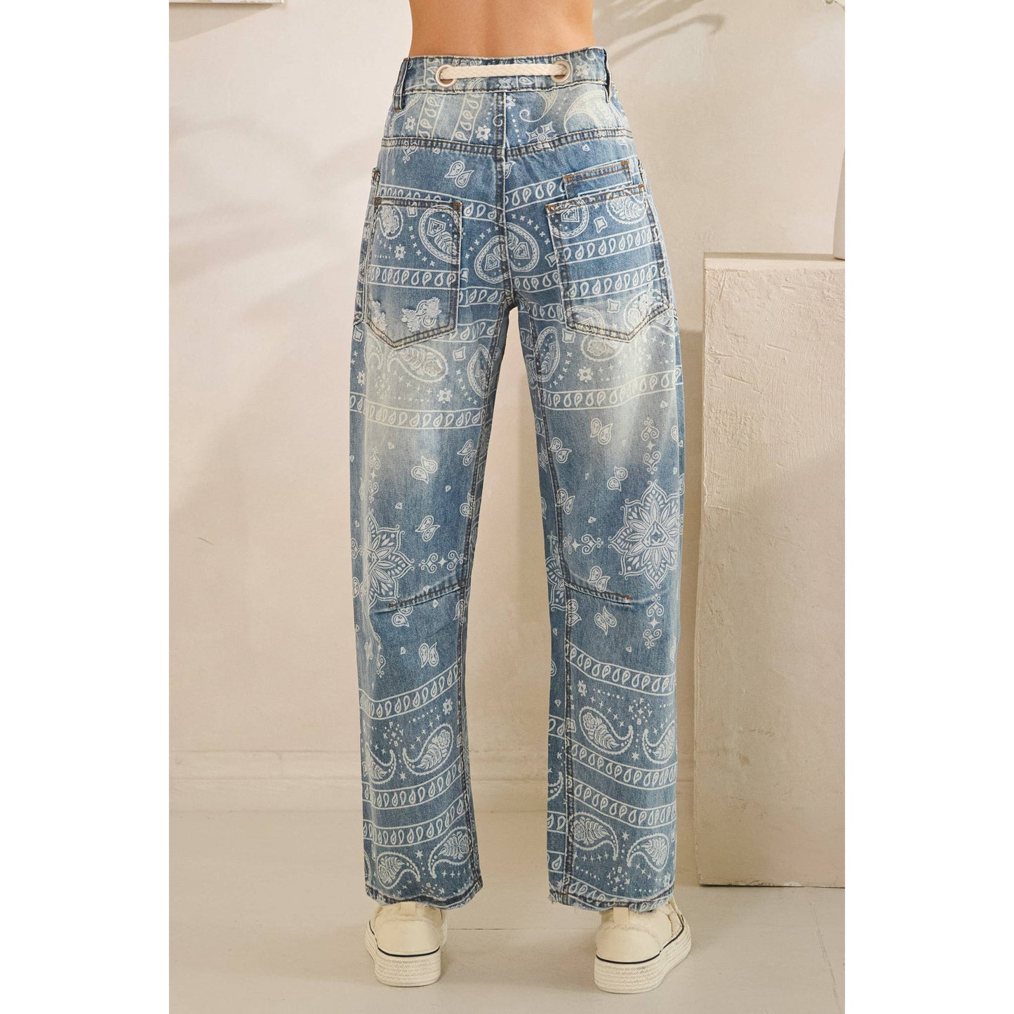 WASHED PAISLEY PATCH PRINT DENIM
