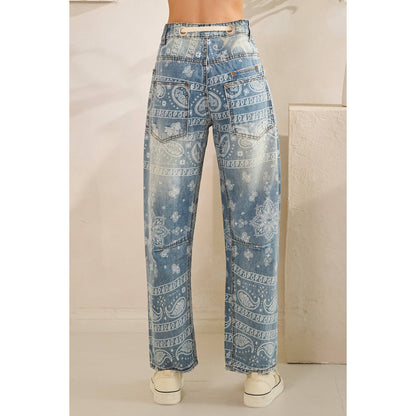 WASHED PAISLEY PATCH PRINT DENIM