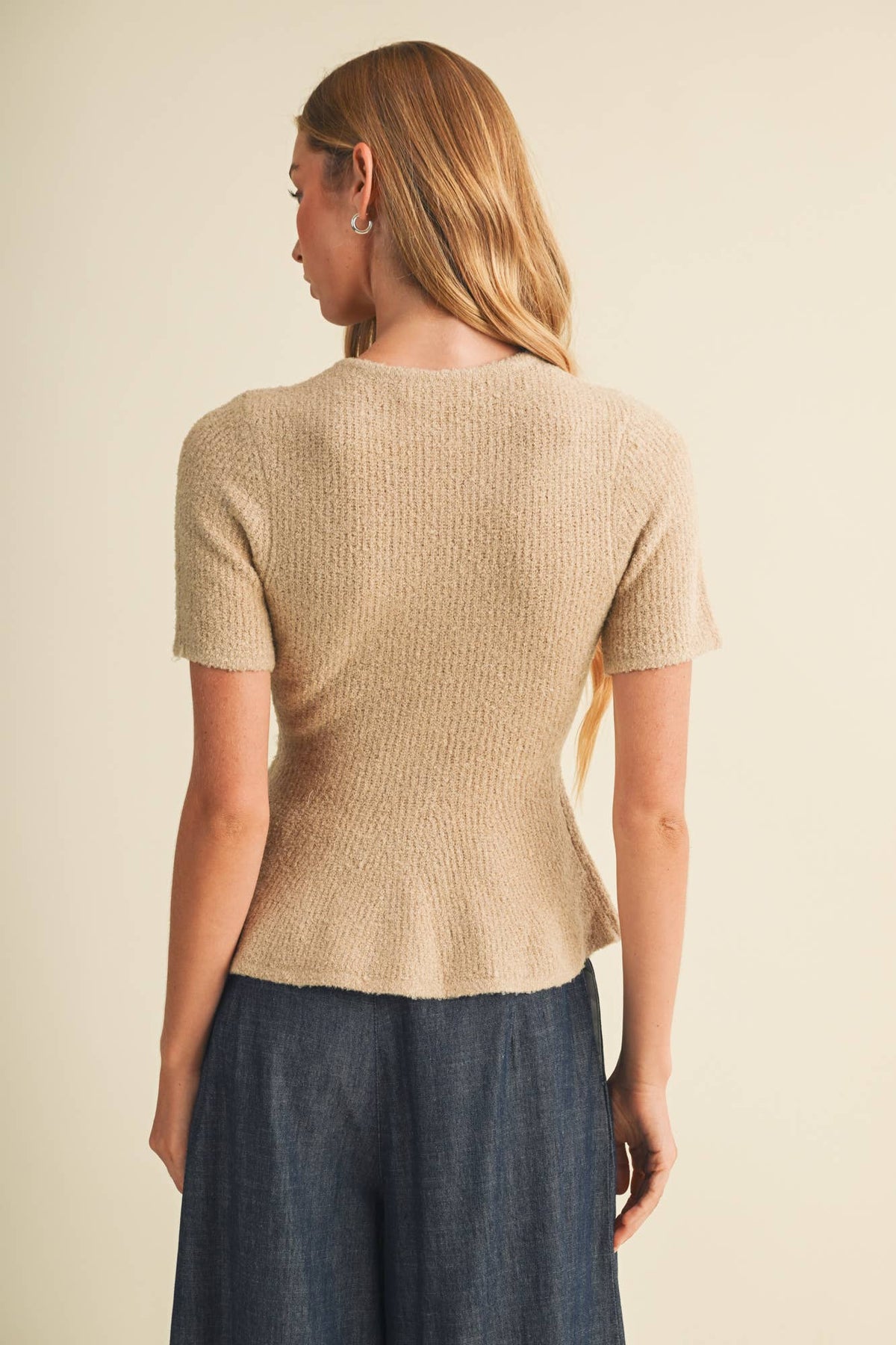 Textural Bouclé Knit Peplum Pullover