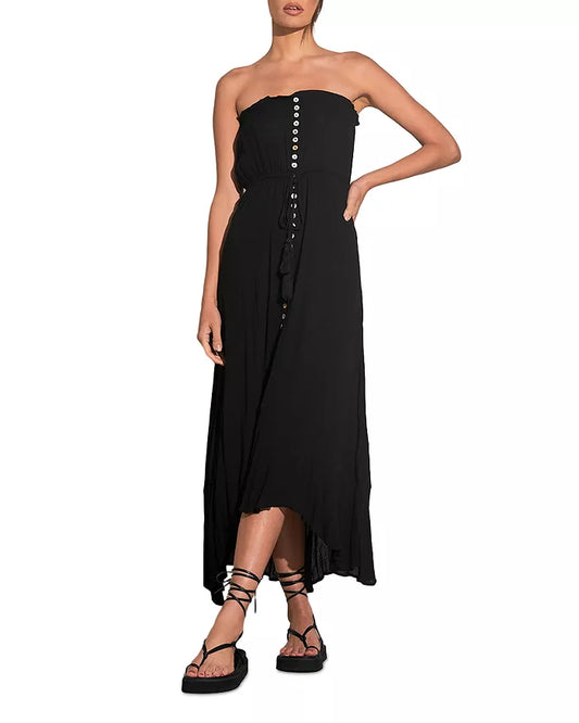 Elan Sp24 Strapless High/Low Maxi Dress IN BLACK