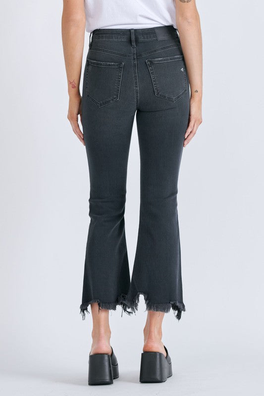 HIDDEN Black Frayed Hem Cropped Flare