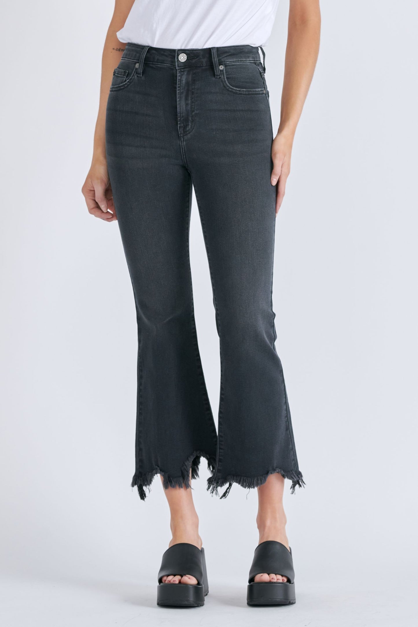 HIDDEN Black Frayed Hem Cropped Flare