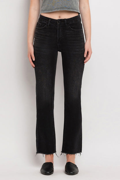 VERVET HIGH RISE SEAMLESS WAISTBAND KICK FLARE JEANS IN BLACK