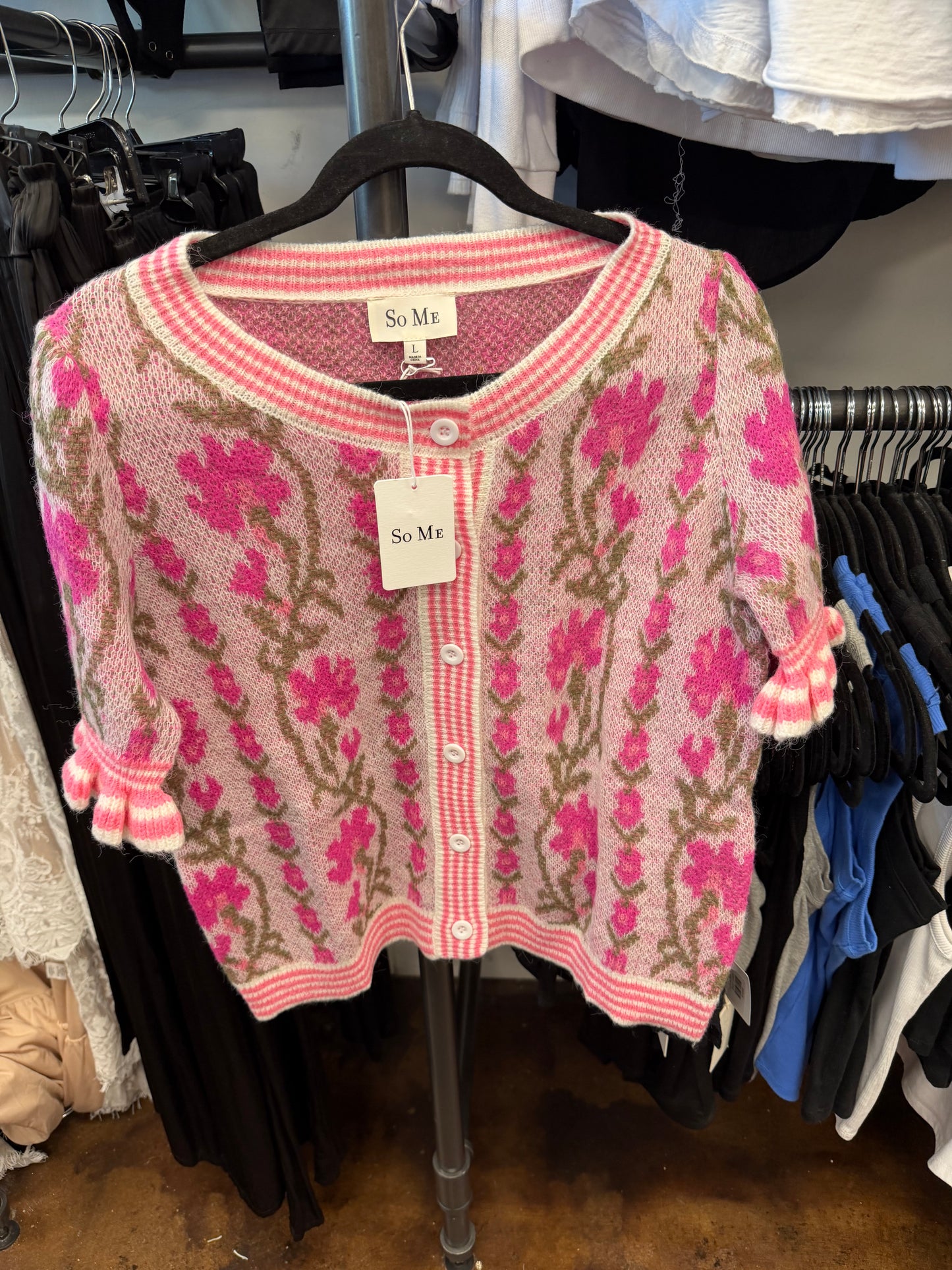 Floral pink ss cardigan