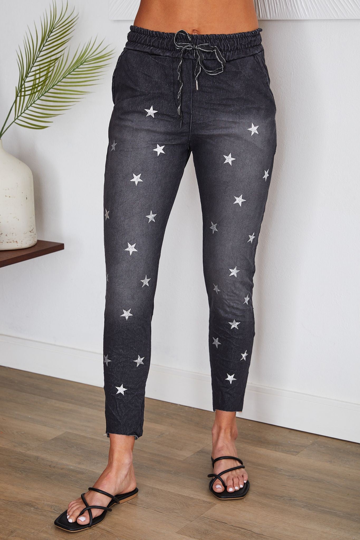 SPARKLE STARS PRINT CRINKLE DRAWSTRING JOGGER