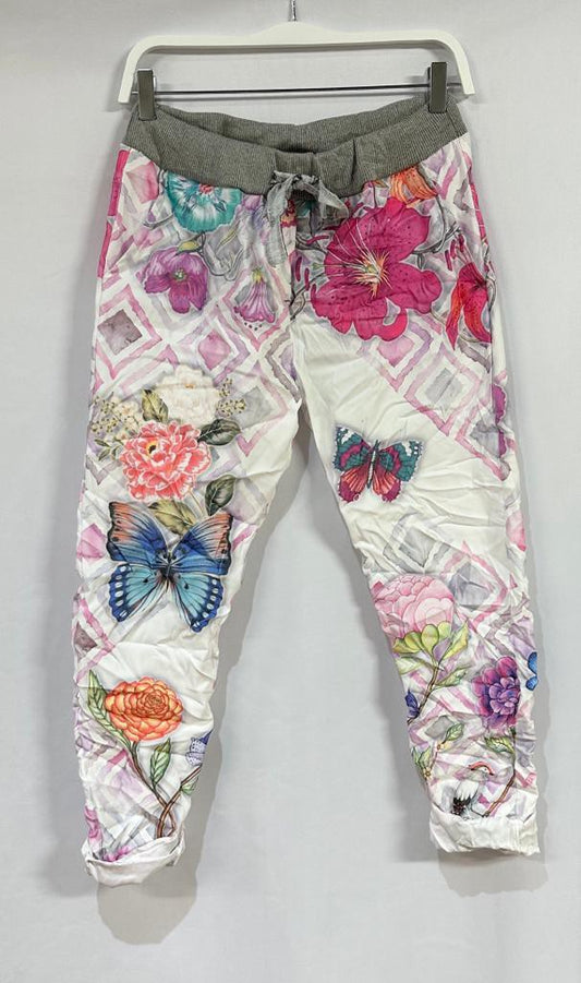 HIBISCUS PRINT BANDED CRINKLE JOGGERS