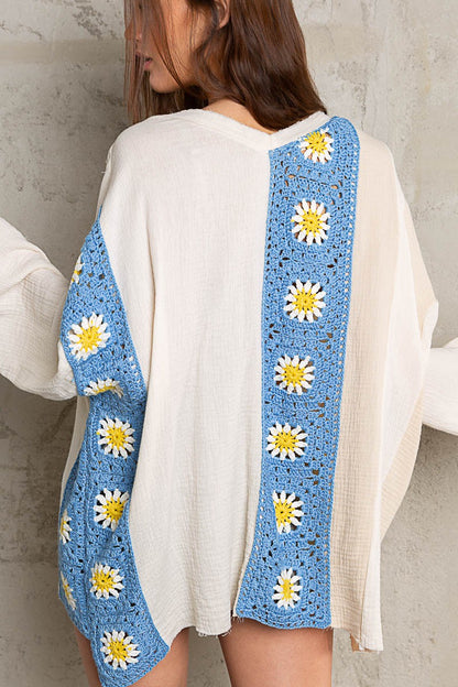 GRANNY PATCH BELL SLEEVE SWEATER