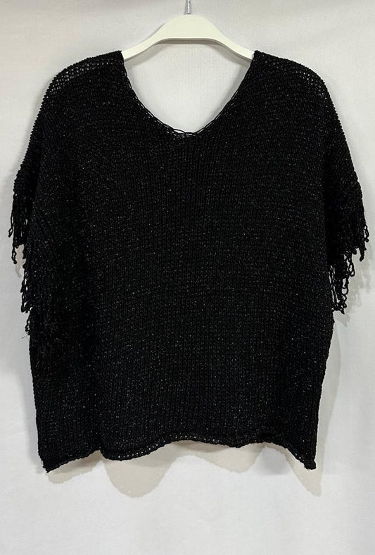 SHORT SLEEVE CROP CROCHET TOP  IN BLACK