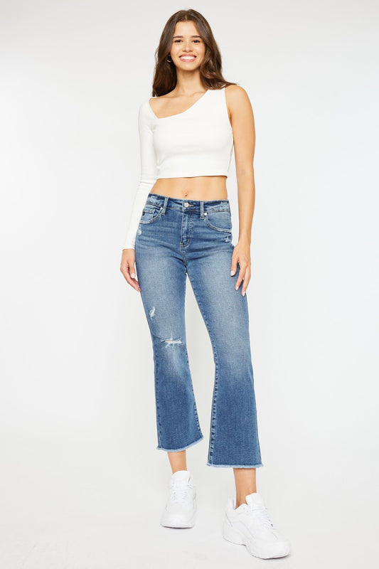 KAN CAN HIGH RISE CROPPED BOOTCUT JEANS-KC20019D