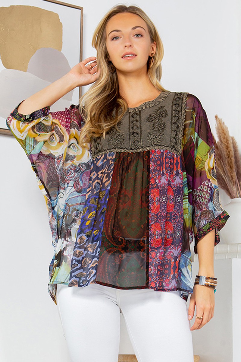 Overdye Round Neck Dolman Sleeve Top