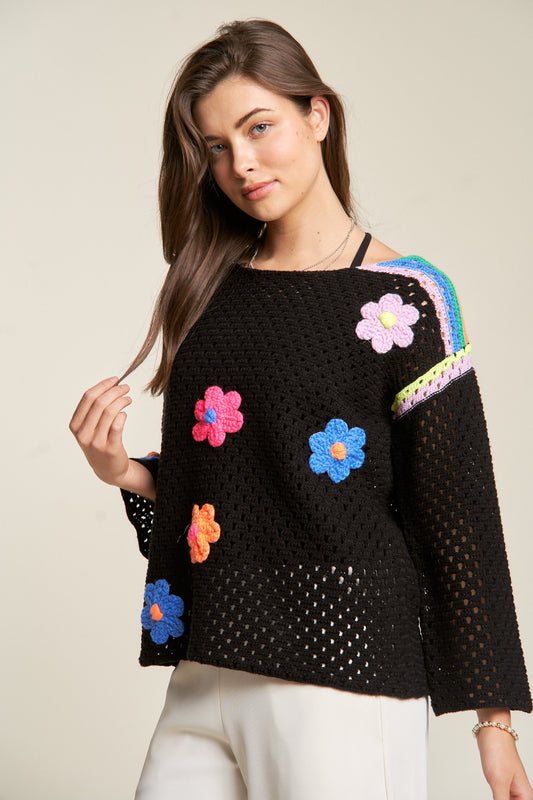 PLUS CHROCHET FLOWER PATCHED SWEATER