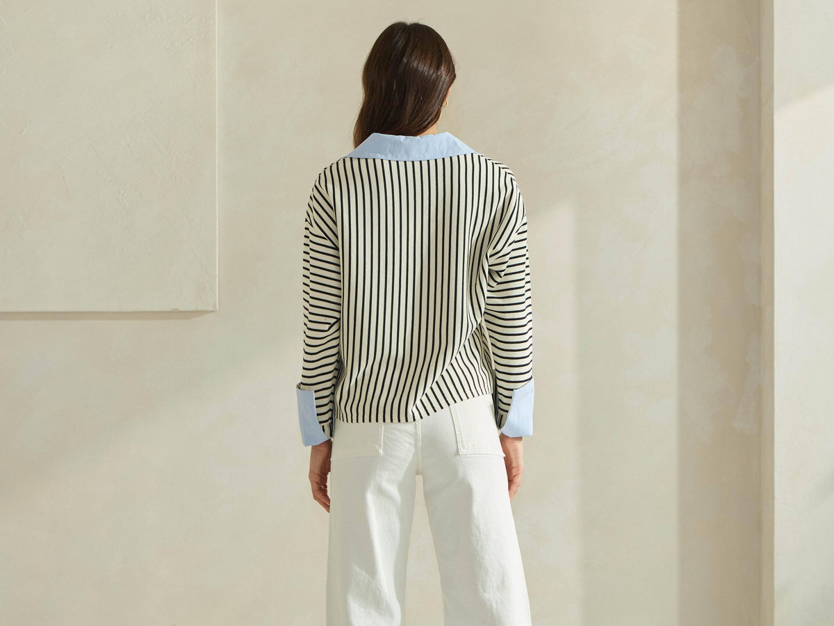 Striped Top with Contrast Neck & Cuffs