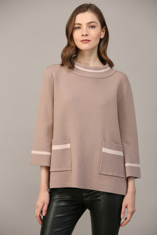 CONTRAST LUREX YARN MOCK NECK SWEATER IN COCOA BLUSH