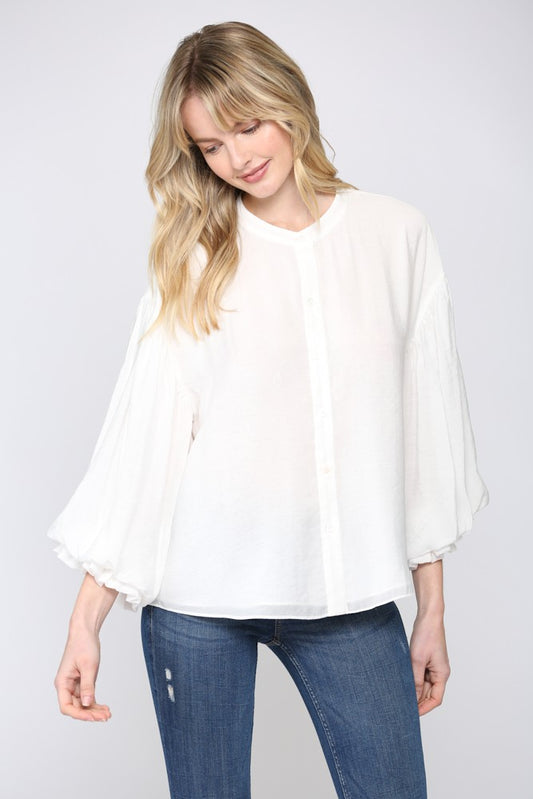 WHITE PUFF SLEEVE BUTTON DOWN