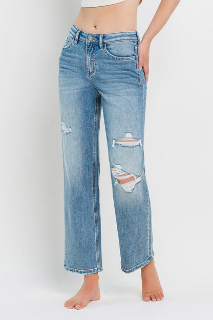 VERVET HIGH RISE DISTRESSED SLIM WIDE JEANS-JOYSOME