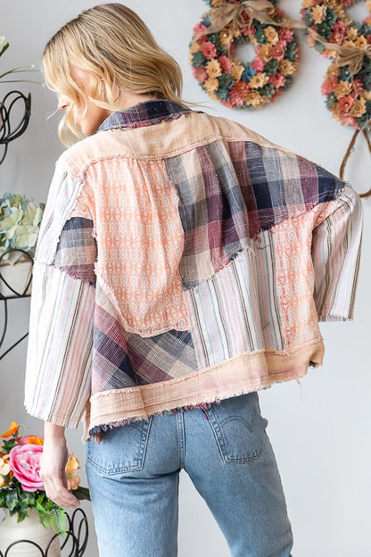 WASHED FABRIC MIXED BUTTONDOWN SHIRT TOP