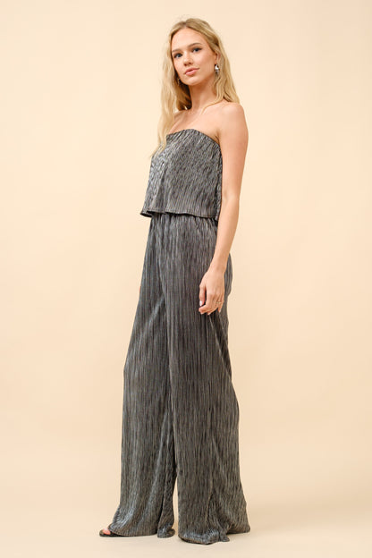 Pleated Tiered Tube Jumpsuit