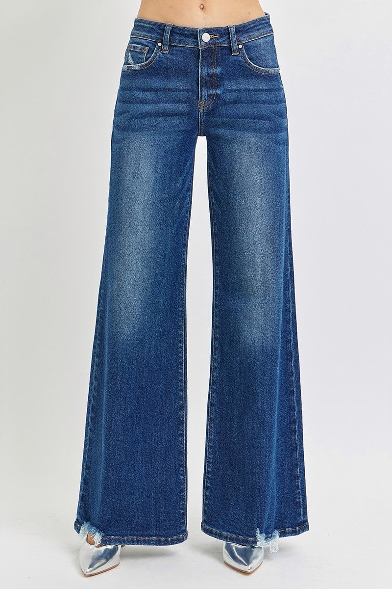 RISEN MID RISE WIDE JEANS