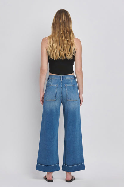 VERVET HIGH RISE DOUBLE CUFFED BAGGY WIDE JEANS