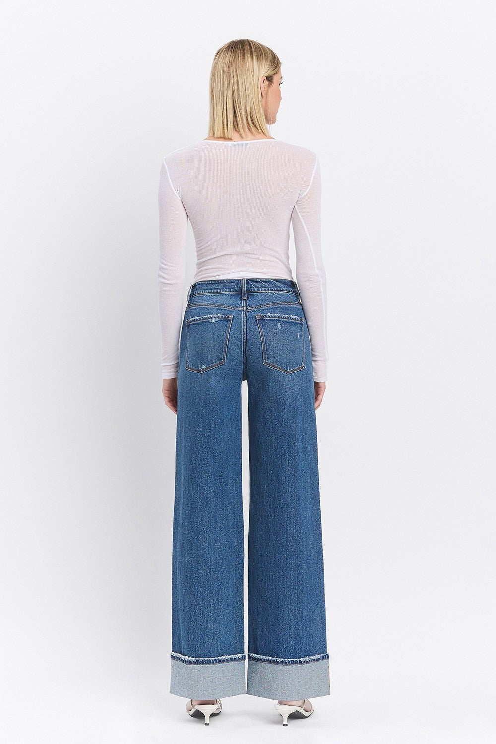 VERVET HIGH RISE CUFFED PANEL BAGGY WIDE JEANS