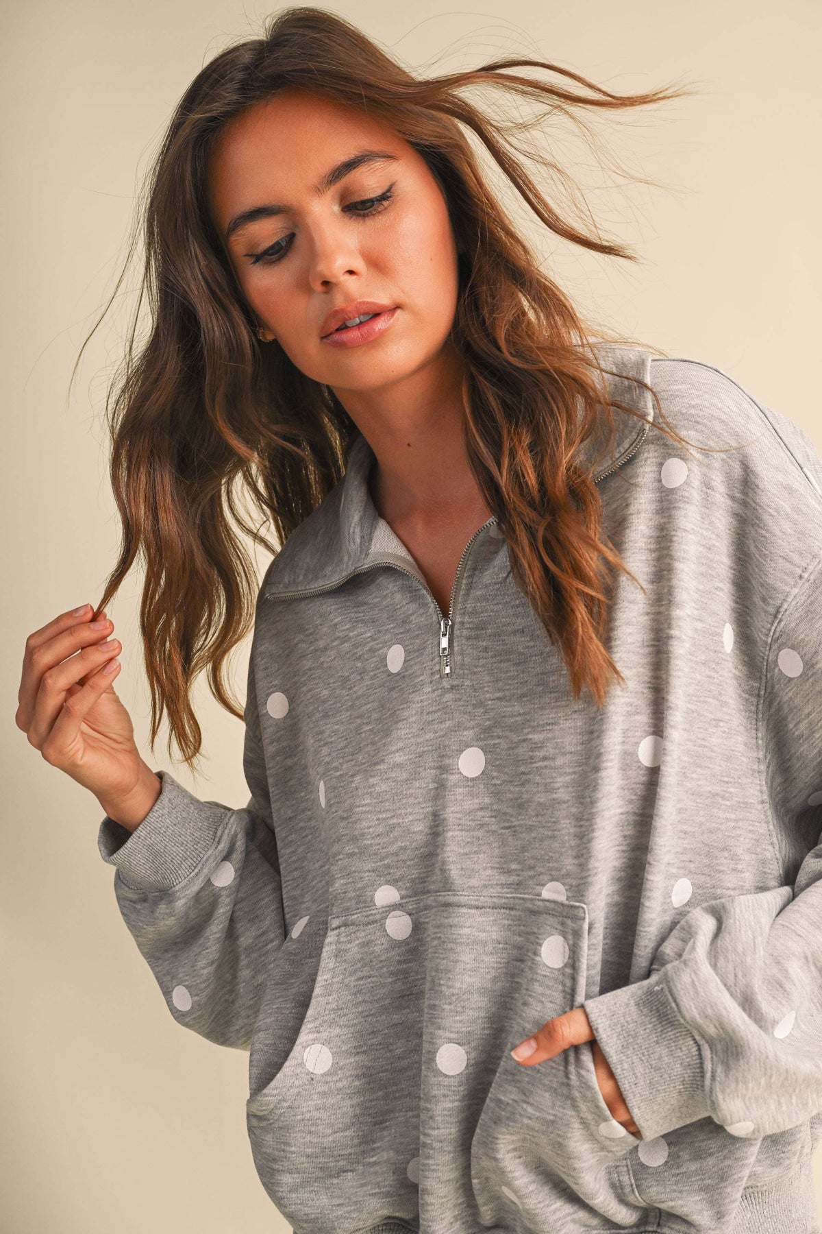 Polka DOT HALF ZIP SWEATSHIRT AND SWEATPANT SET