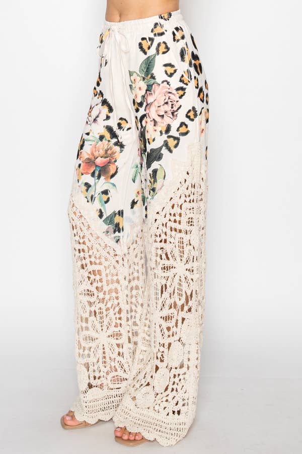 Crochet-Detail Lined Drawstring Pants-LEO FL