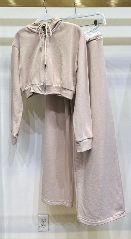 Cropped Zip-up Hoodie & Drawsting Pants Set IN NUDE