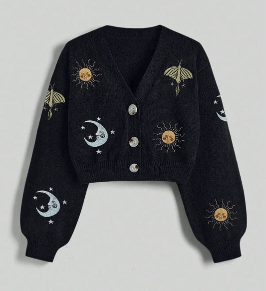 SUN AND MOON EMBROIDERED CARDIGAN