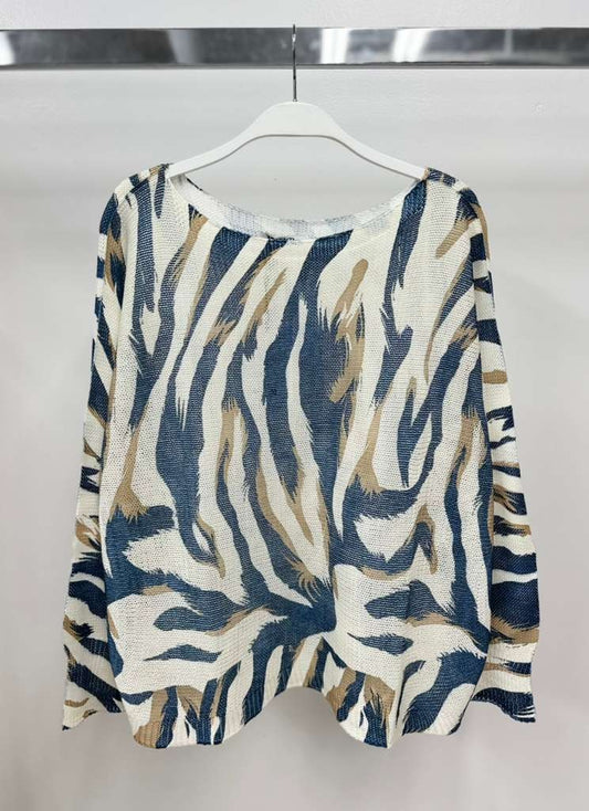 Tiger Print Light Knit Oversize Sweater ONE SIZE