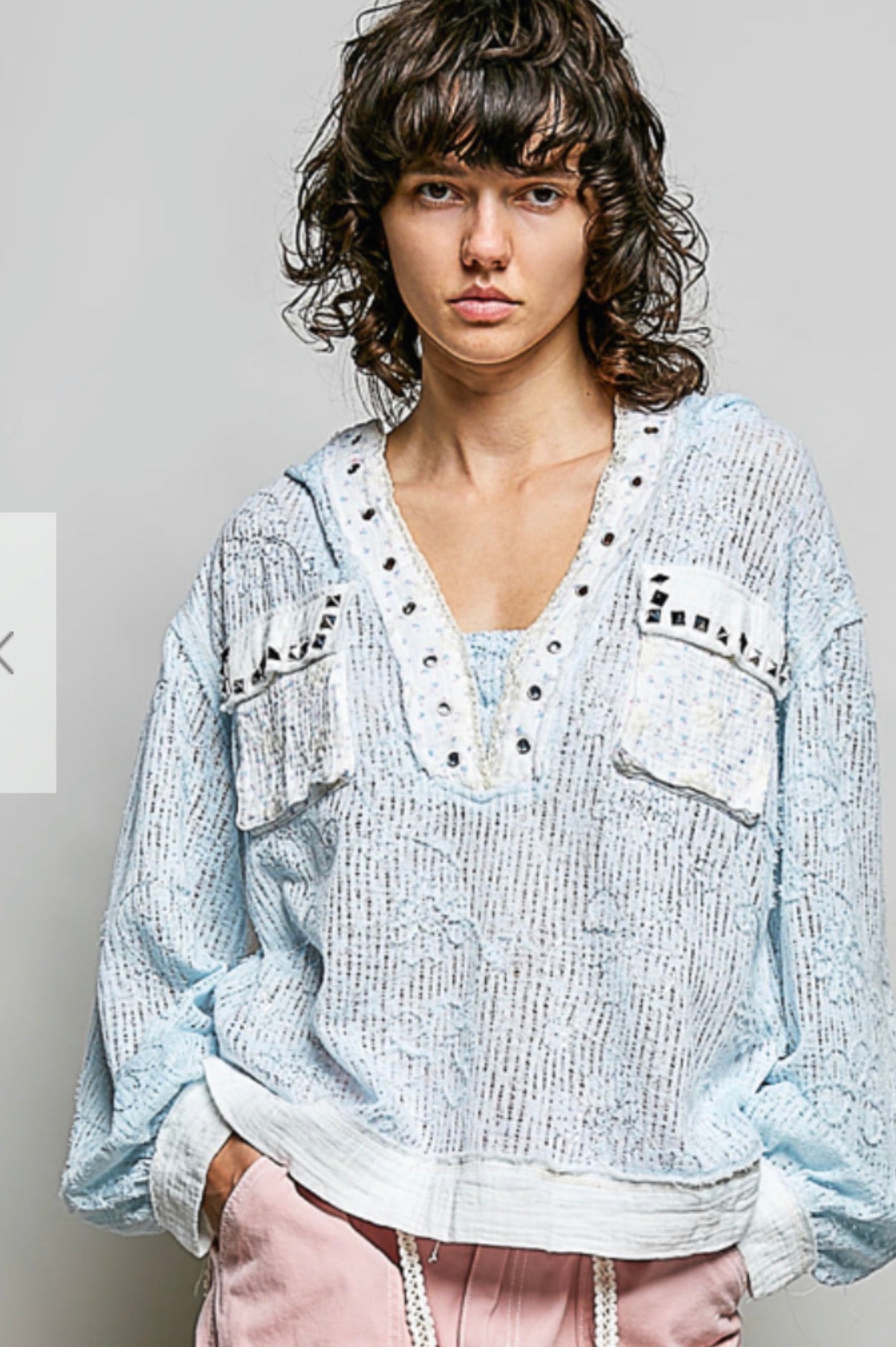 Blue multi long sleeve top with texture